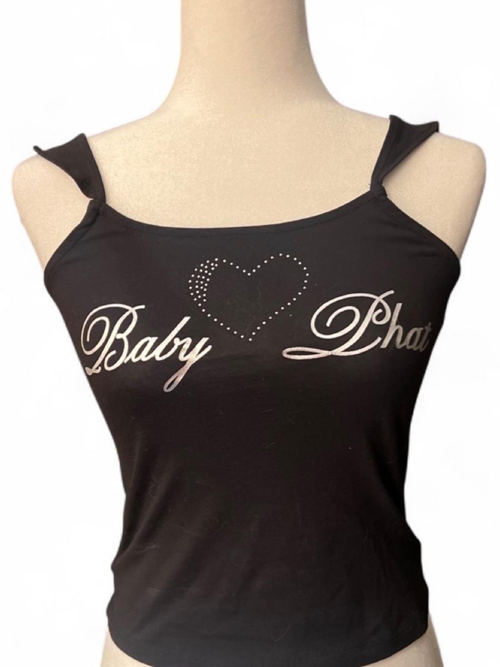 Baby Phat Black Rhinestone Heart Script Tank Top